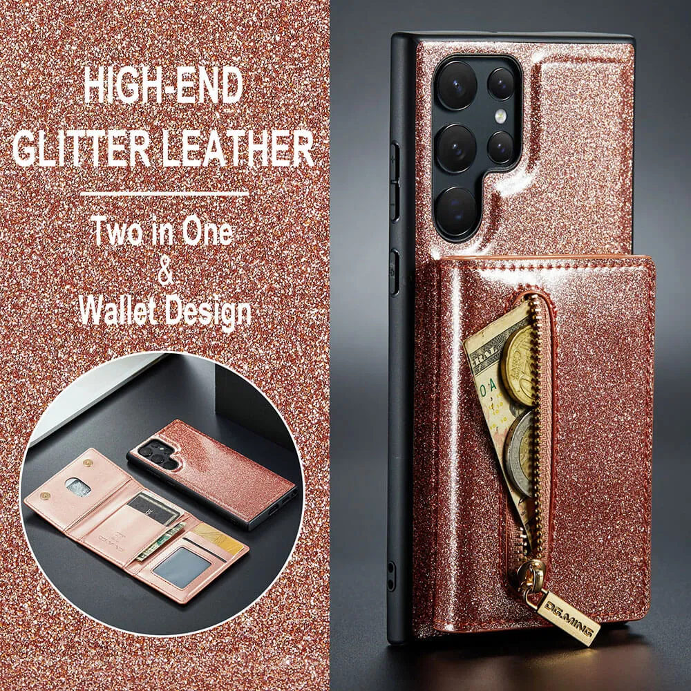 Newest Magnetic Bling Leather Detachable Wallet Samsung Case