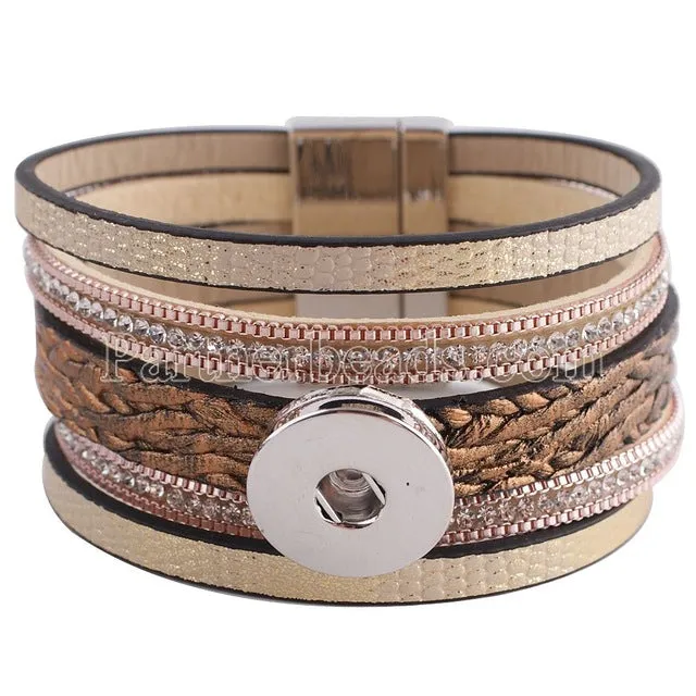 Newest Partnerbeads snap bracelets jewelry 8.26 inch PU leather bracelets fit 18-20mm