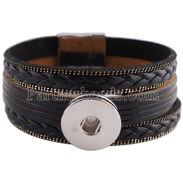 Newest Partnerbeads snap bracelets jewelry 8.26 inch PU leather bracelets fit 18-20mm