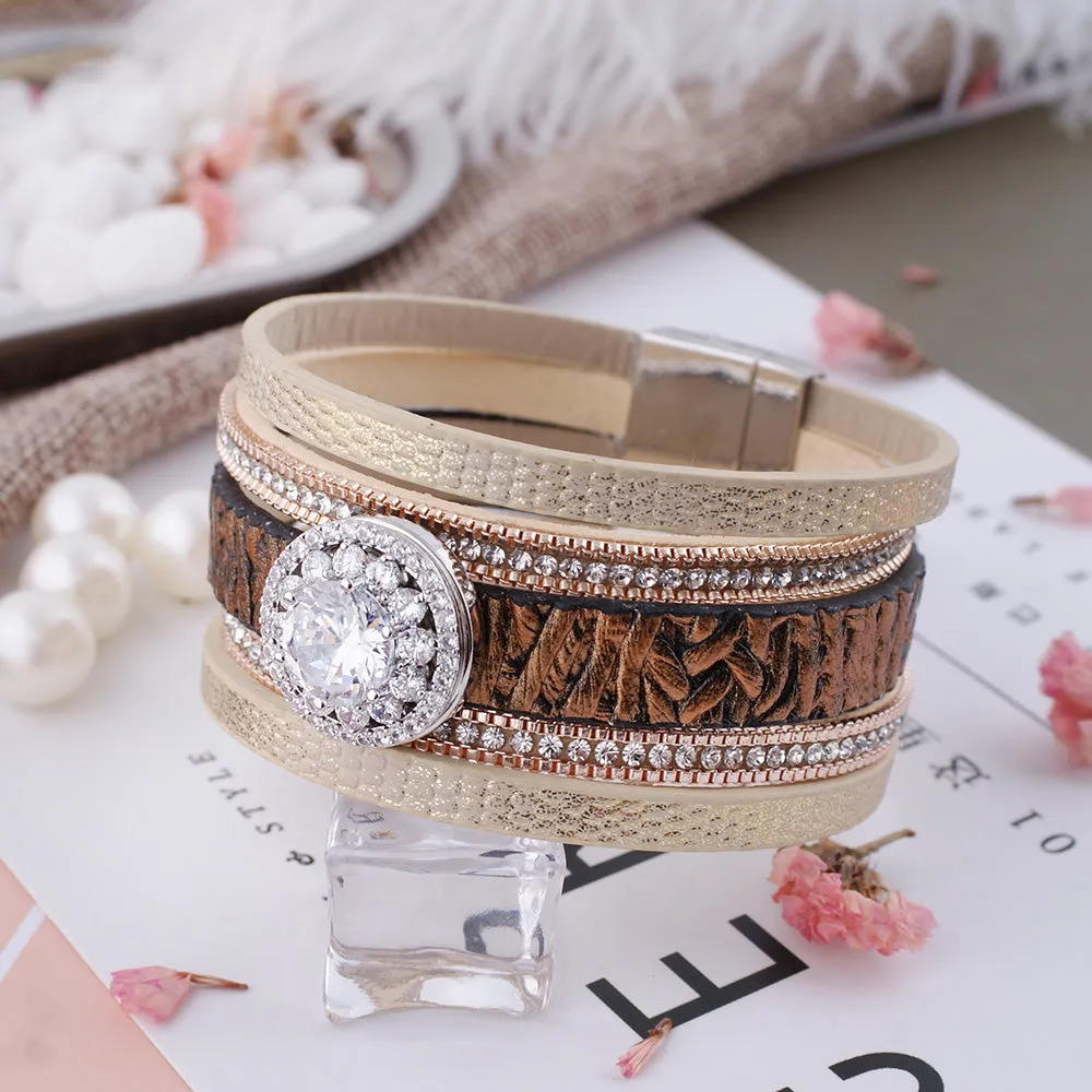 Newest Partnerbeads snap bracelets jewelry 8.26 inch PU leather bracelets fit 18-20mm