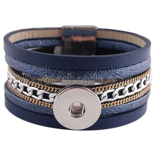 Newest Partnerbeads snap bracelets jewelry 8.26 inch PU leather bracelets fit 18-20mm