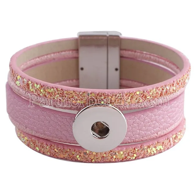 Newest Partnerbeads snap bracelets jewelry 8.26 inch PU leather bracelets fit 18-20mm