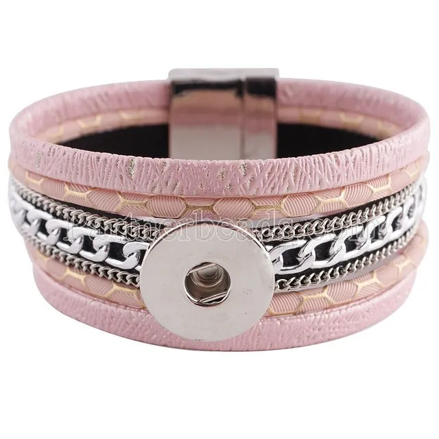 Newest Partnerbeads snap bracelets jewelry 8.26 inch PU leather bracelets fit 18-20mm