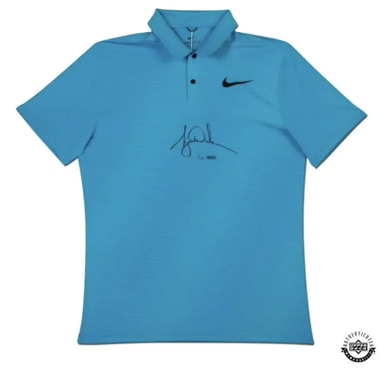 Nike Golf Tiger Woods Autographed Blue Fury Polo Shirt UDA LE 25