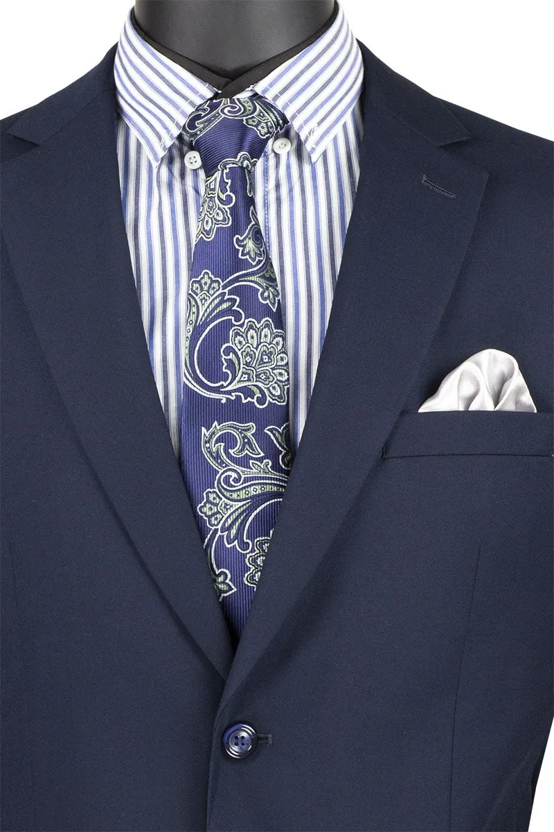 Nola Collection - Navy Regular Fit 2 Piece Suit Flat Front Pants with 2″ Elastic Waistband