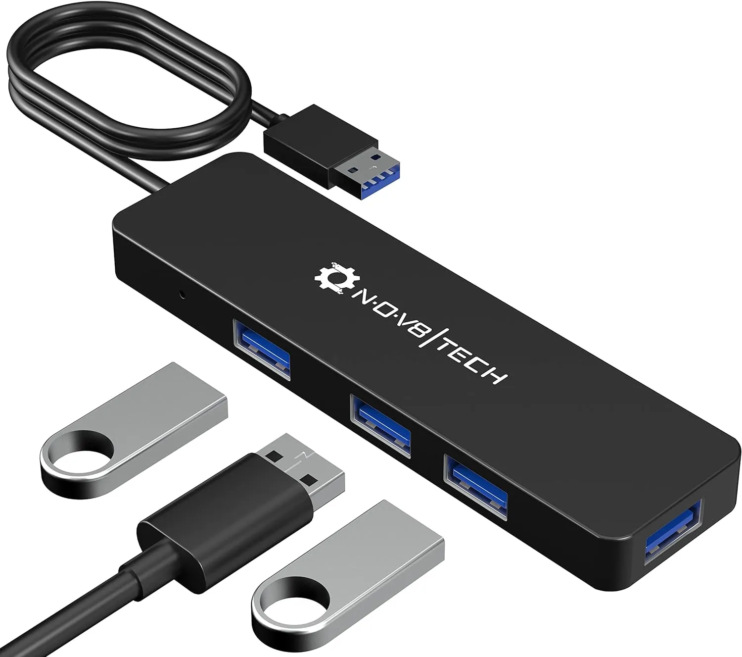 NOV8TECH 4 Port USB Hub with 2ft Extended Cable - Compatible with PC, Laptops, MacBook Pro & Air M1 M2 2016-2023