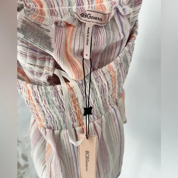NWT BCBGeneration Smocked High Waisted Multi Stripe Skort