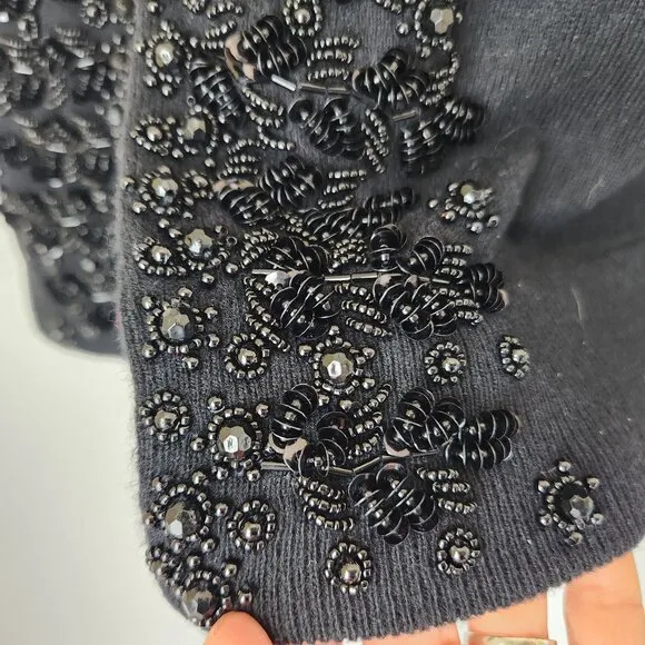 NWT Talbots Wool Blend Night-out Beaded Embellished Cardigan 3/4 Sleeve Black
