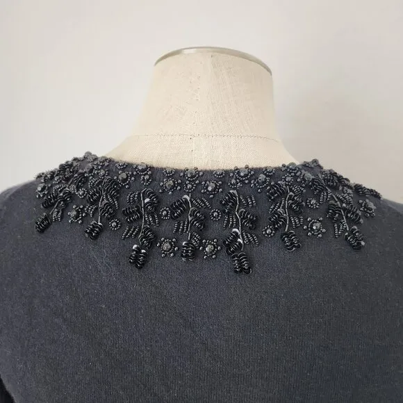 NWT Talbots Wool Blend Night-out Beaded Embellished Cardigan 3/4 Sleeve Black