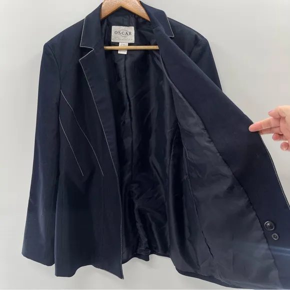 Oscar de la Renta Single Button Denim Colored Blazer With White Stitching 14