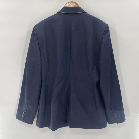 Oscar de la Renta Single Button Denim Colored Blazer With White Stitching 14