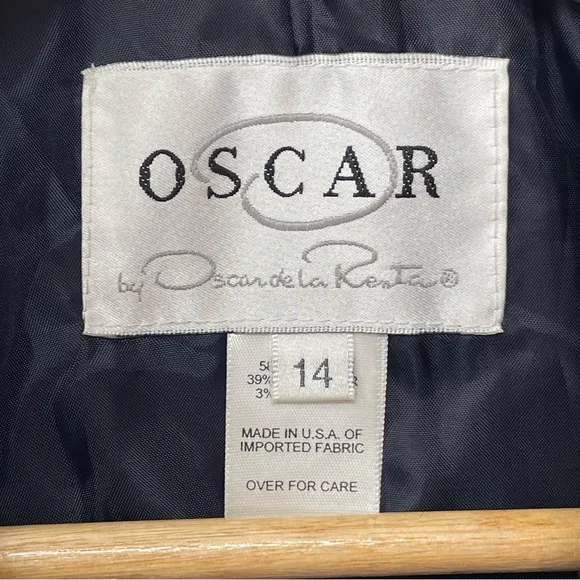 Oscar de la Renta Single Button Denim Colored Blazer With White Stitching 14