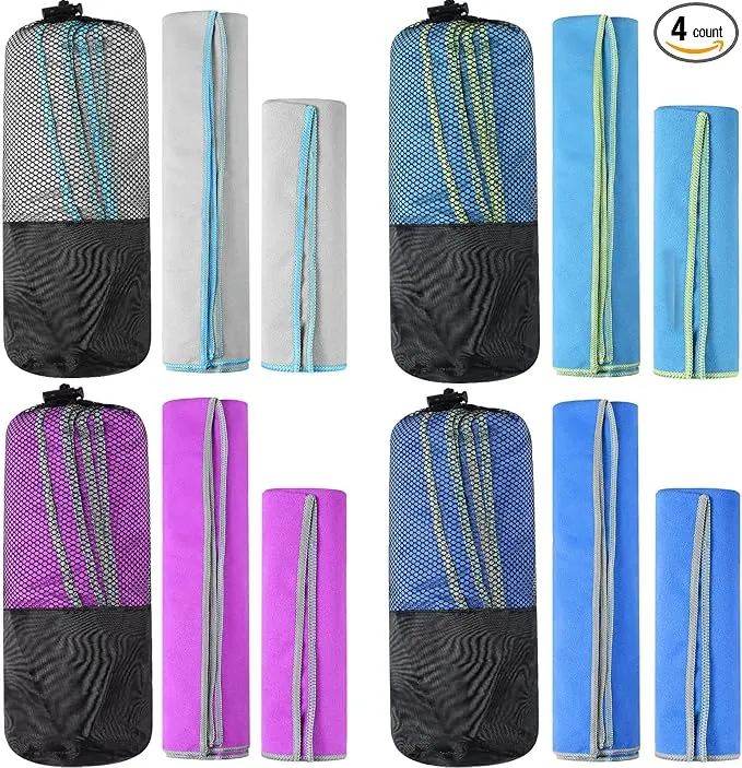 Oudain 4 Sets Quick Dry Towels 8 Pcs Drying Towels 2 Sizes Microfiber Travel Towel for Camping Beach Hiking Yoga Swim Camping Gym and Travel, with Mesh Bag