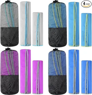 Oudain 4 Sets Quick Dry Towels 8 Pcs Drying Towels 2 Sizes Microfiber Travel Towel for Camping Beach Hiking Yoga Swim Camping Gym and Travel, with Mesh Bag