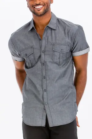 OUTLINE STITCH SHORT SLEEVE BUTTON DOWN SHIRT