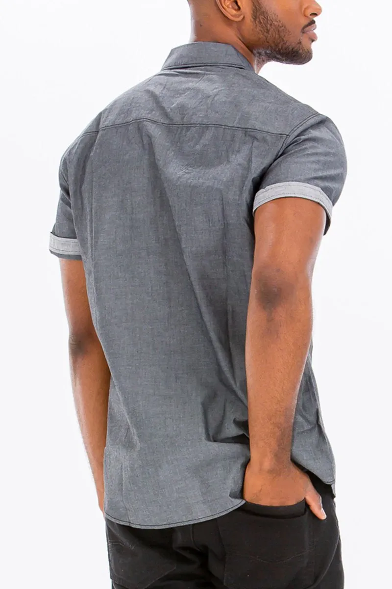 OUTLINE STITCH SHORT SLEEVE BUTTON DOWN SHIRT