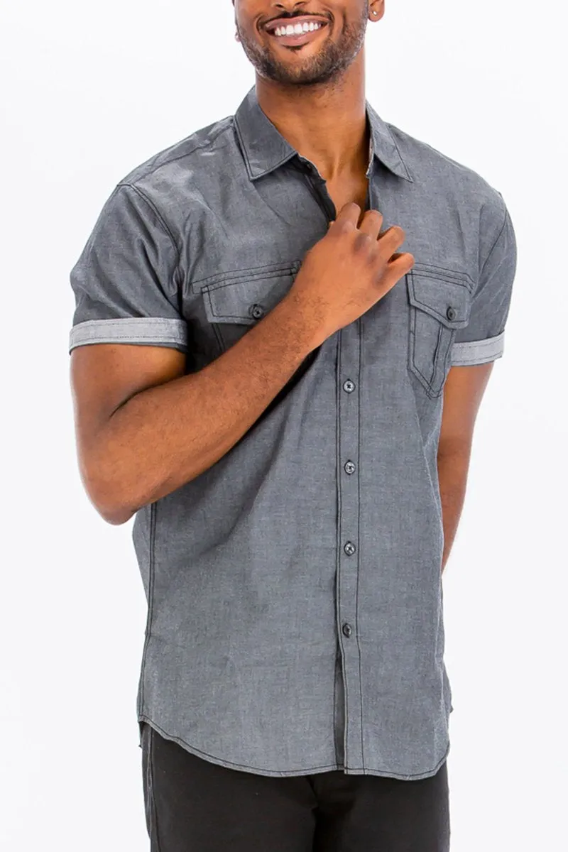 OUTLINE STITCH SHORT SLEEVE BUTTON DOWN SHIRT