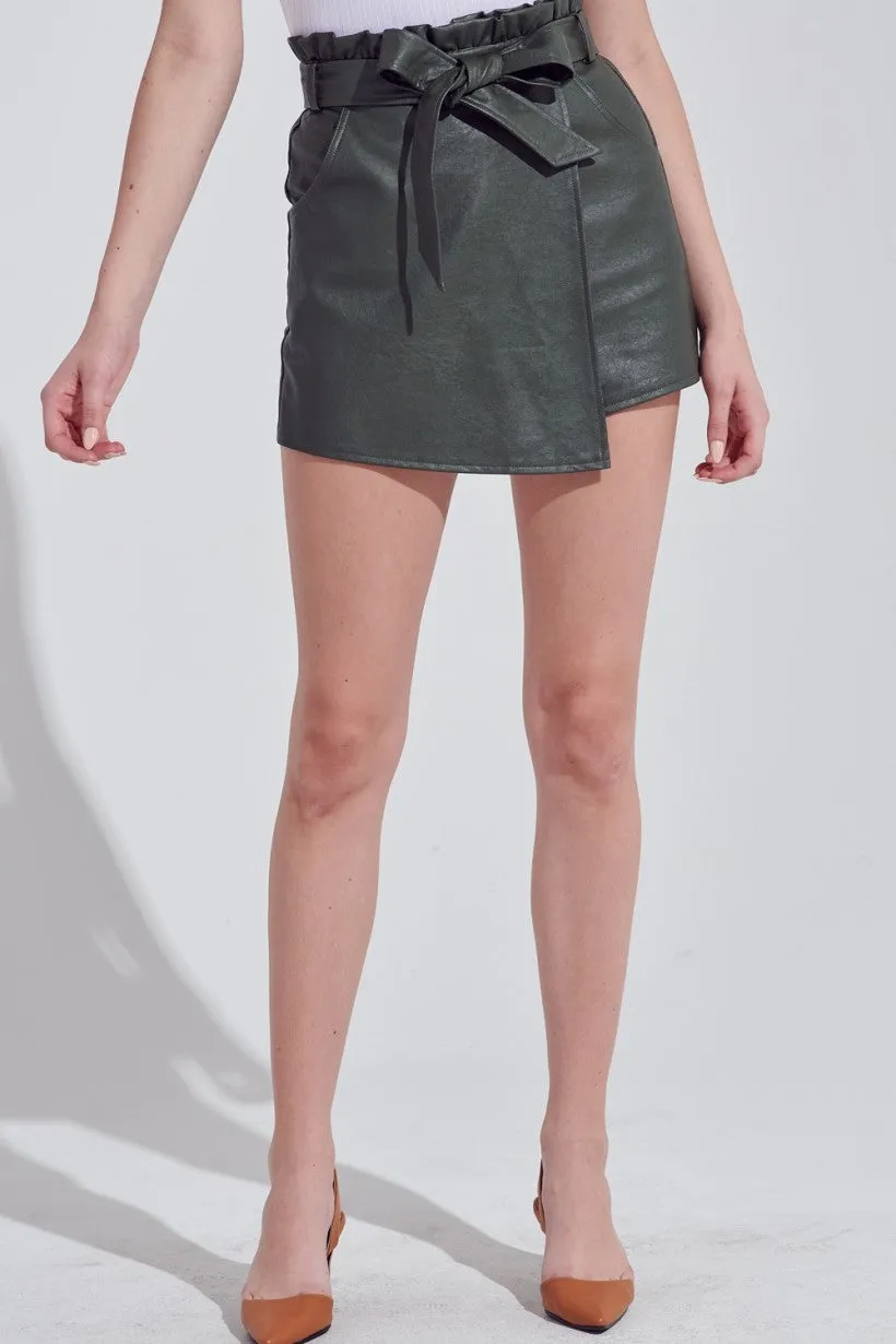 Paper Bag Self Belt 2 Pocket High Waist Skort
