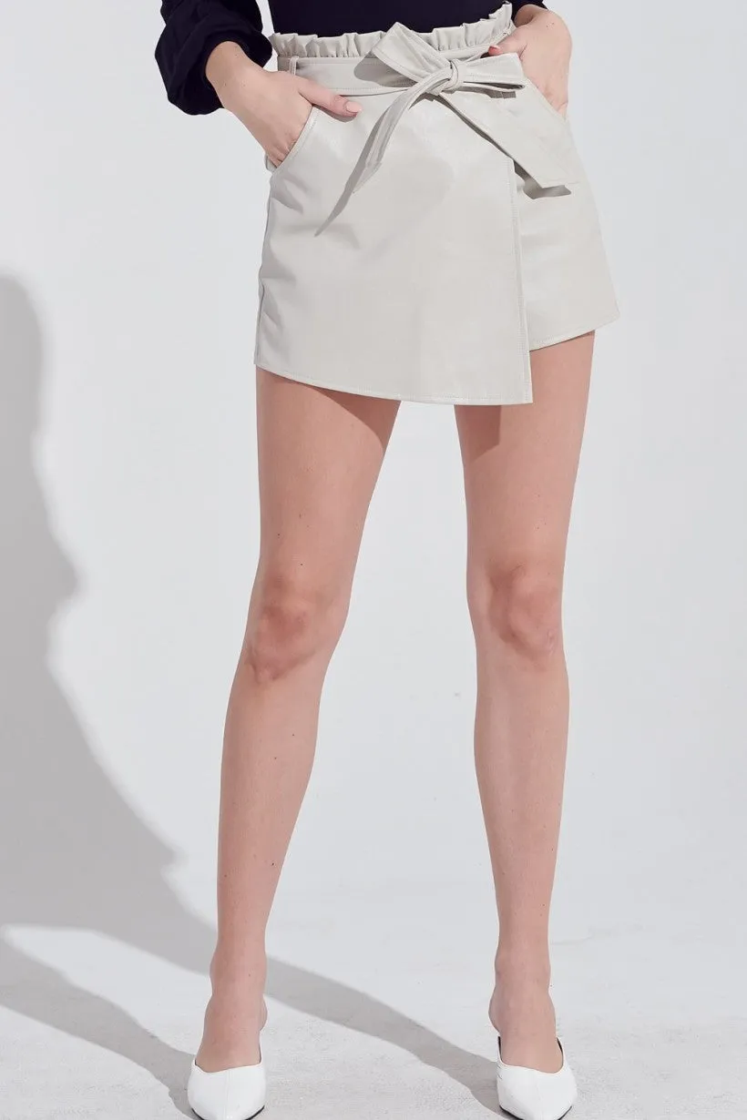Paper Bag Self Belt 2 Pocket High Waist Skort