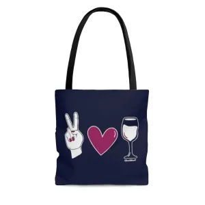 Peace Love & Wine Tote Bag