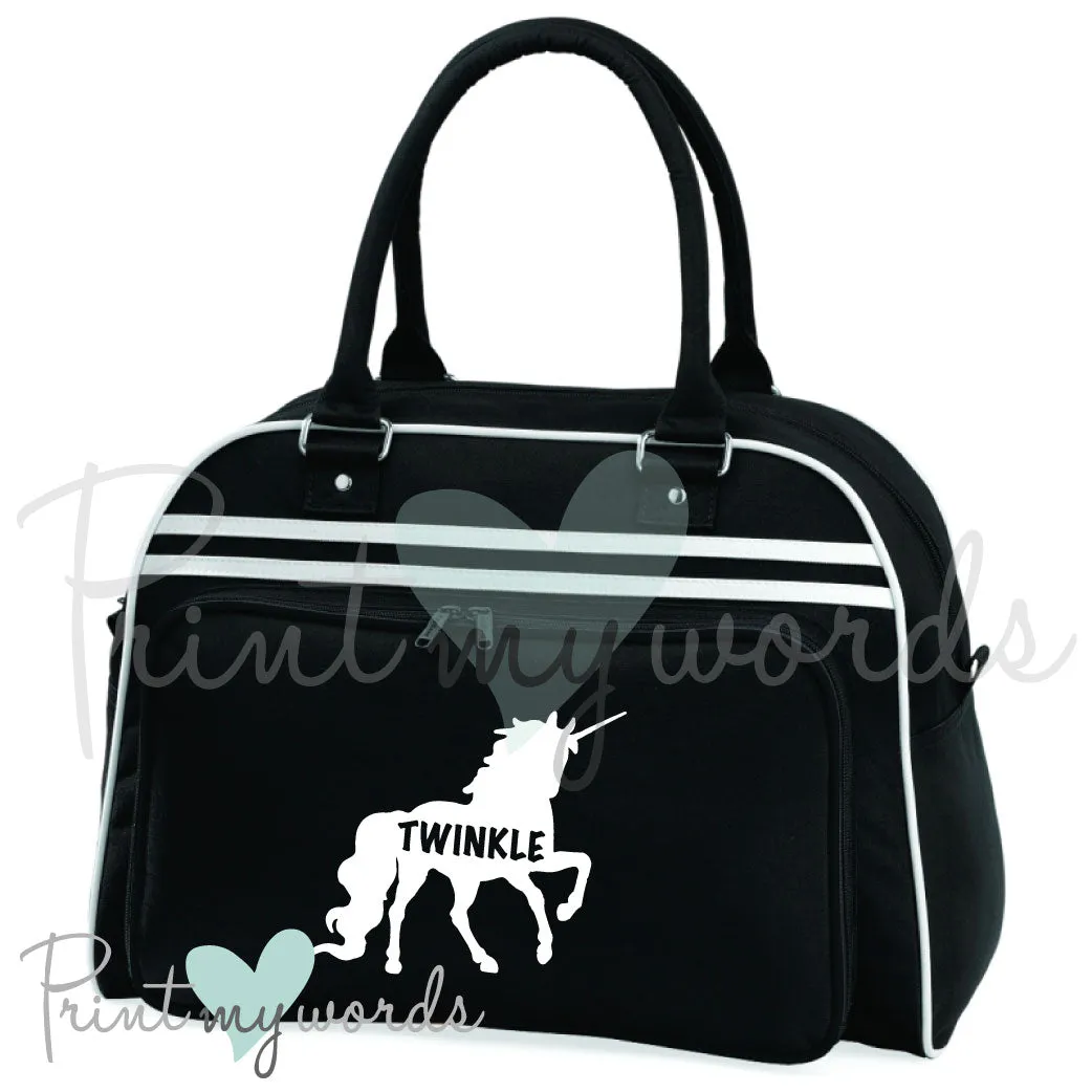 Personalised Equestrian Retro Bowling Bag - Unicorn Silhouette Design