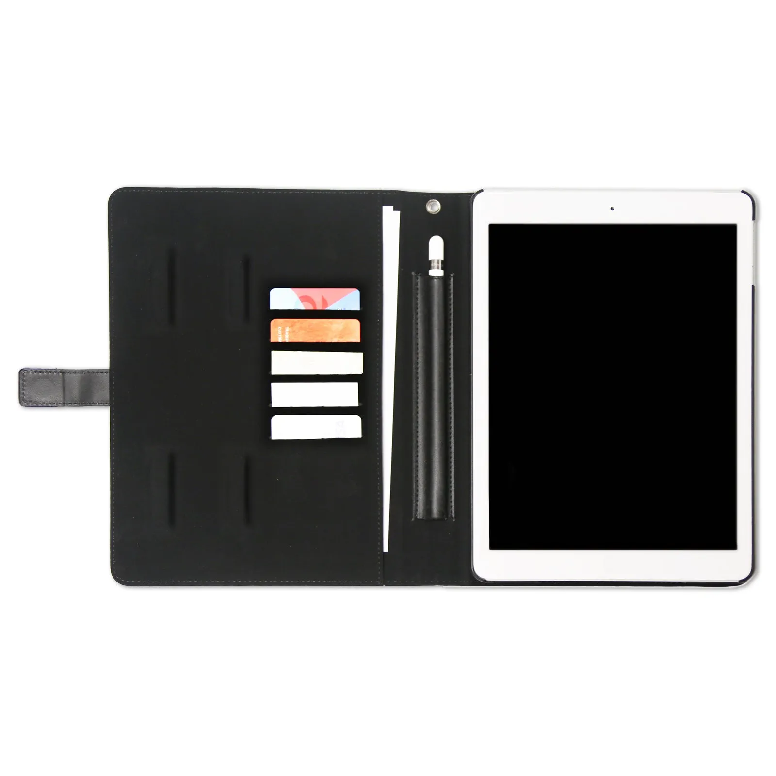 Personalised Leather iPad Case - Blue & Black Marble with Text