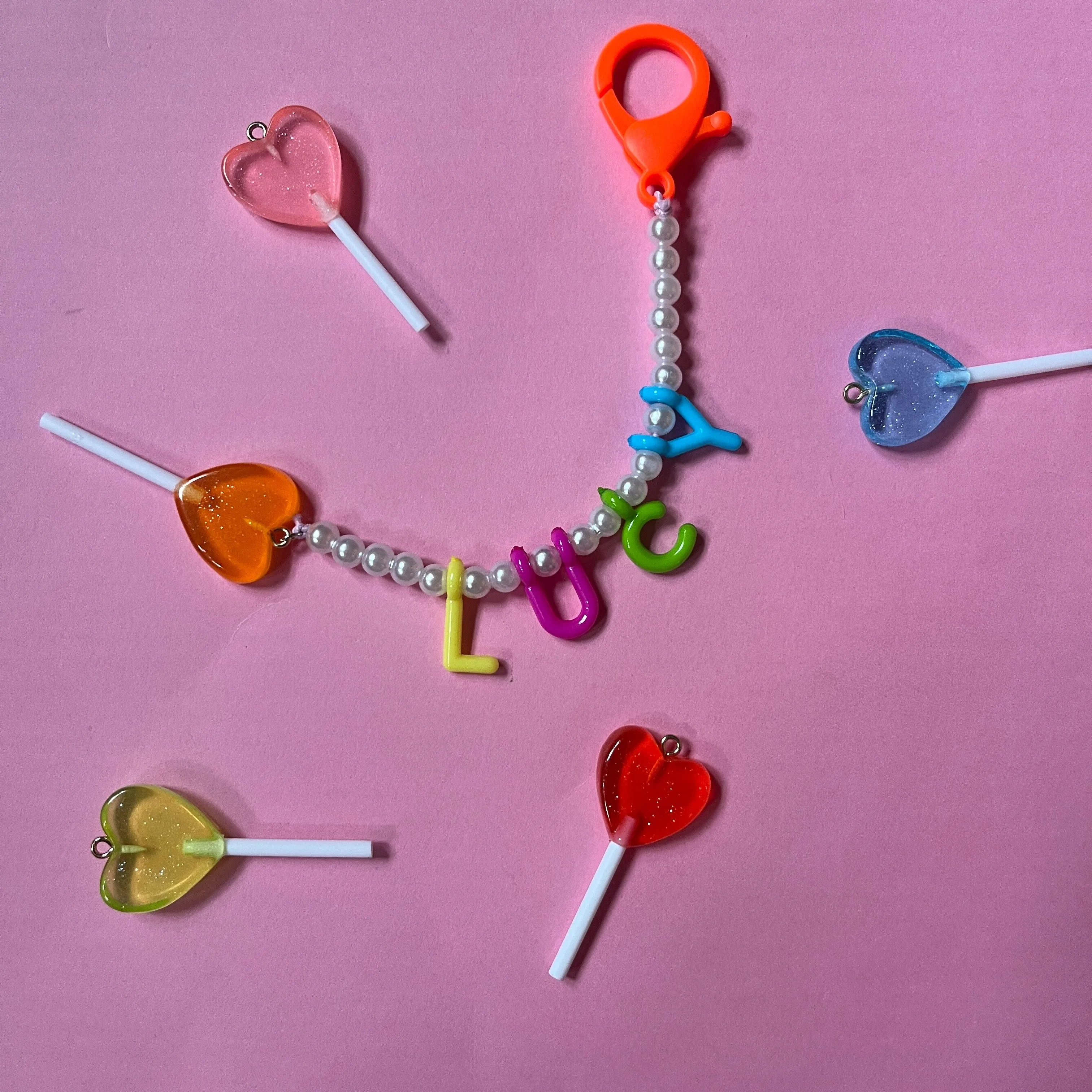 Personalised name Bag charm and keyring lollypop