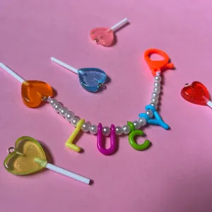 Personalised name Bag charm and keyring lollypop