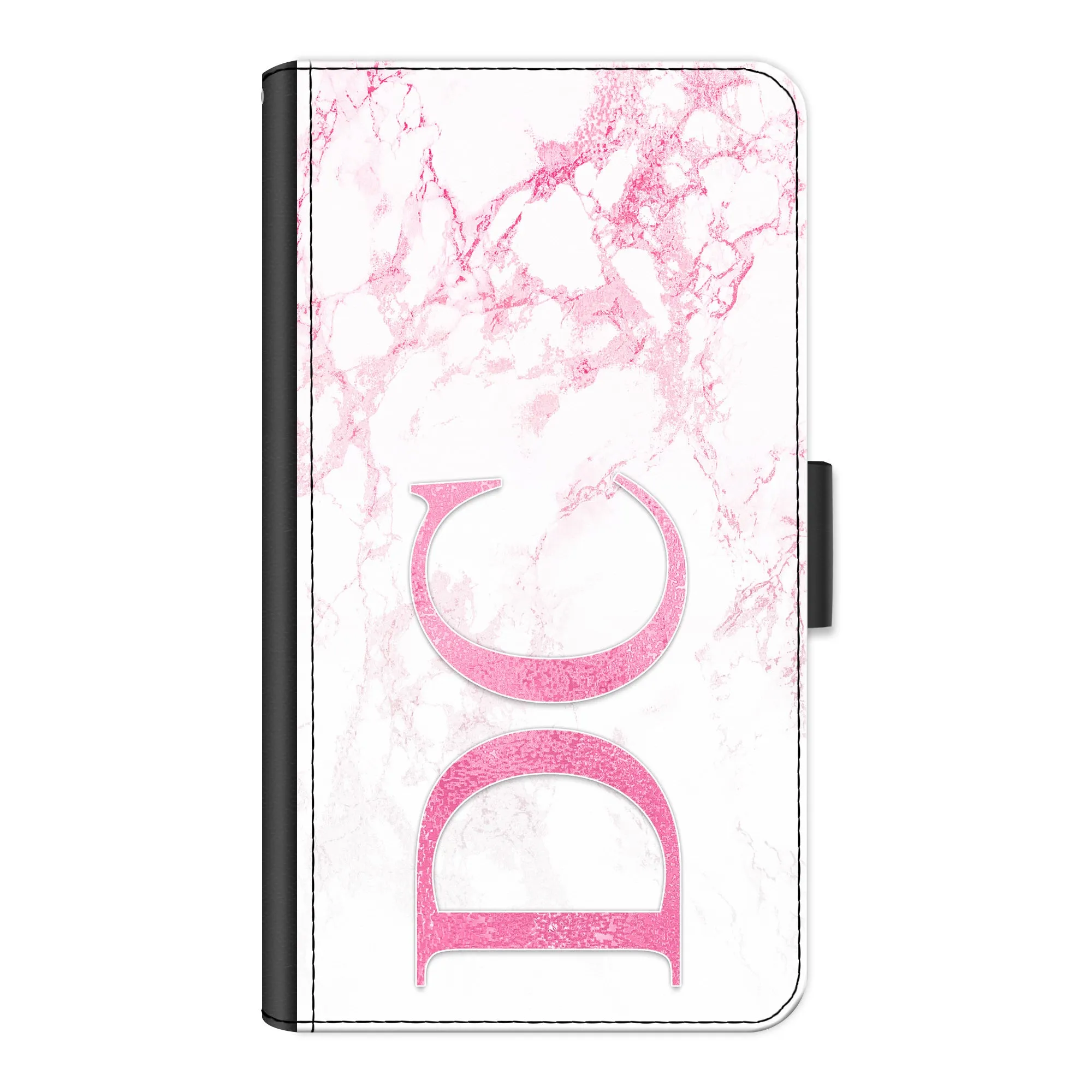 Personalised Nokia Phone Leather Wallet with Pink Initials on Pink Marble
