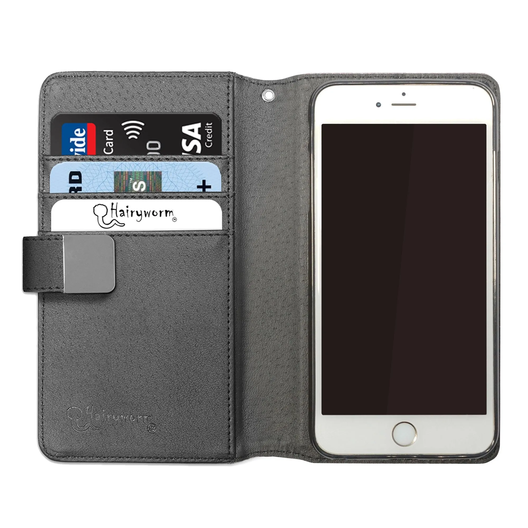 Personalised OnePlus Phone Leather Wallet with Winged Unicorn and Pink Text on Black Marble