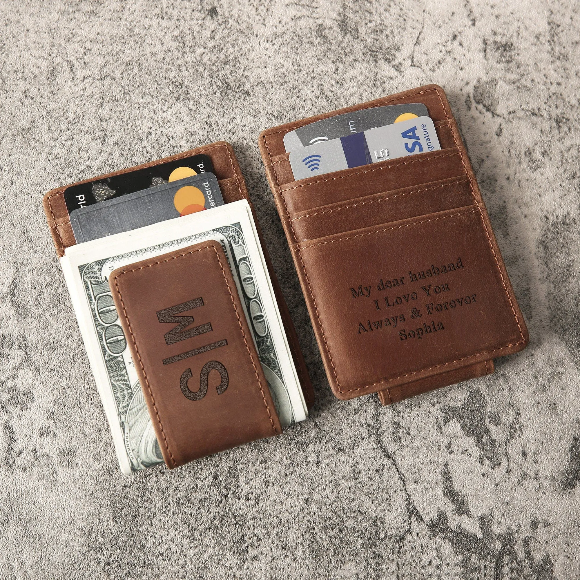 Personalized Leather Money Clip, Custom Leather Money Clip, Engraved Money Clip, Custom Leather Credit Card Wallet, Personalized Card Holder
