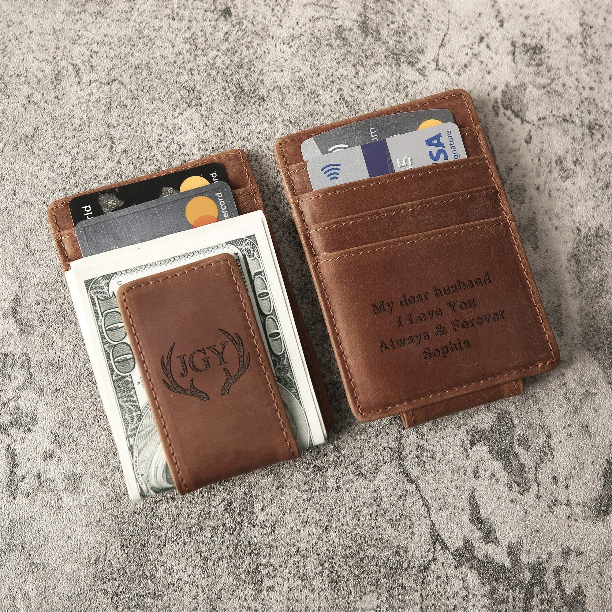 Personalized Leather Money Clip, Custom Leather Money Clip, Engraved Money Clip, Custom Leather Credit Card Wallet, Personalized Card Holder