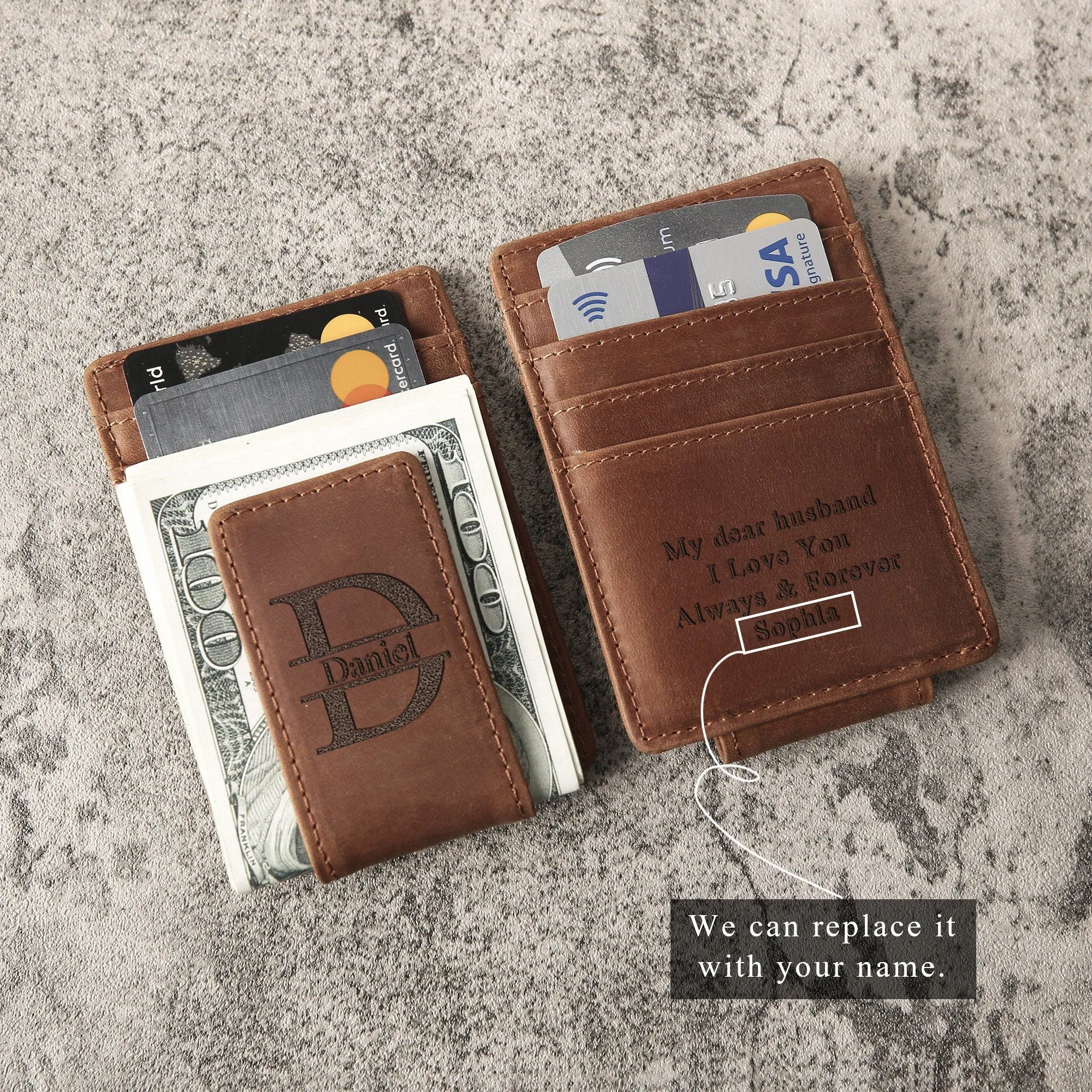 Personalized Leather Money Clip, Custom Leather Money Clip, Engraved Money Clip, Custom Leather Credit Card Wallet, Personalized Card Holder