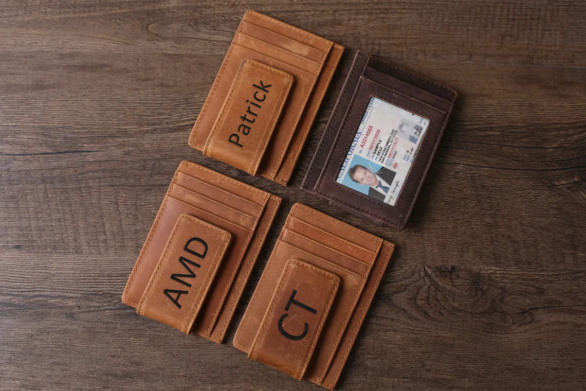 Personalized Leather Money Clip, Magnetic Money Clip, Money Clip Wallet