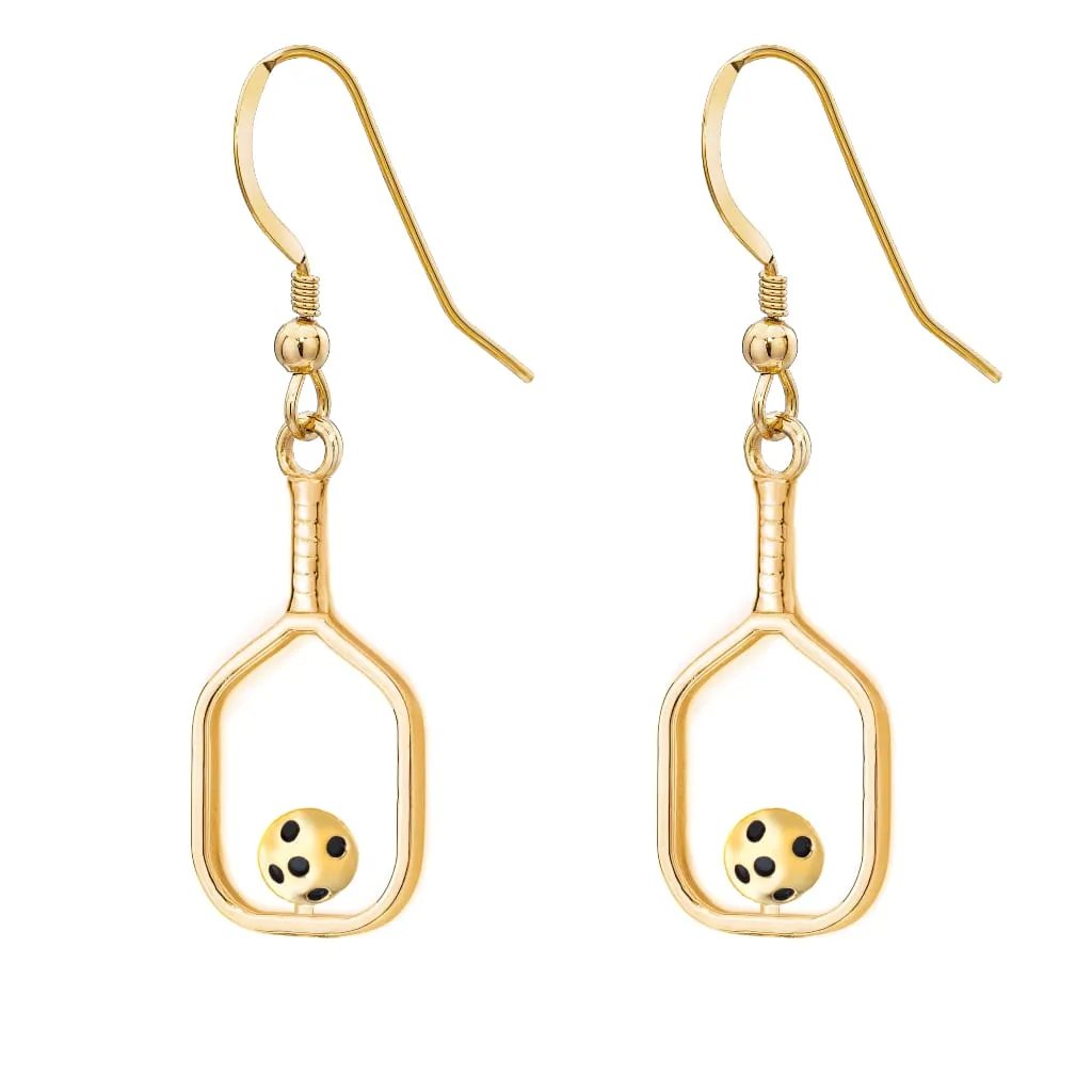 Pickleball Earrings | Open Paddle & Ball in Gold Plate