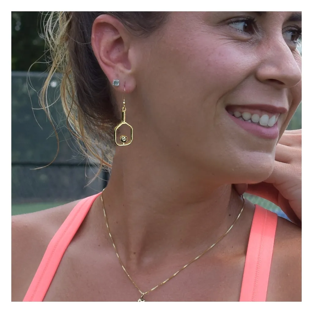 Pickleball Earrings | Open Paddle & Ball in Gold Plate