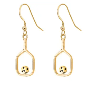 Pickleball Earrings | Open Paddle & Ball in Gold Plate