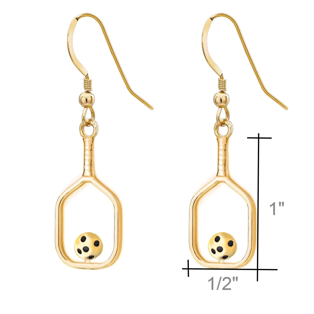 Pickleball Earrings | Open Paddle & Ball in Gold Plate