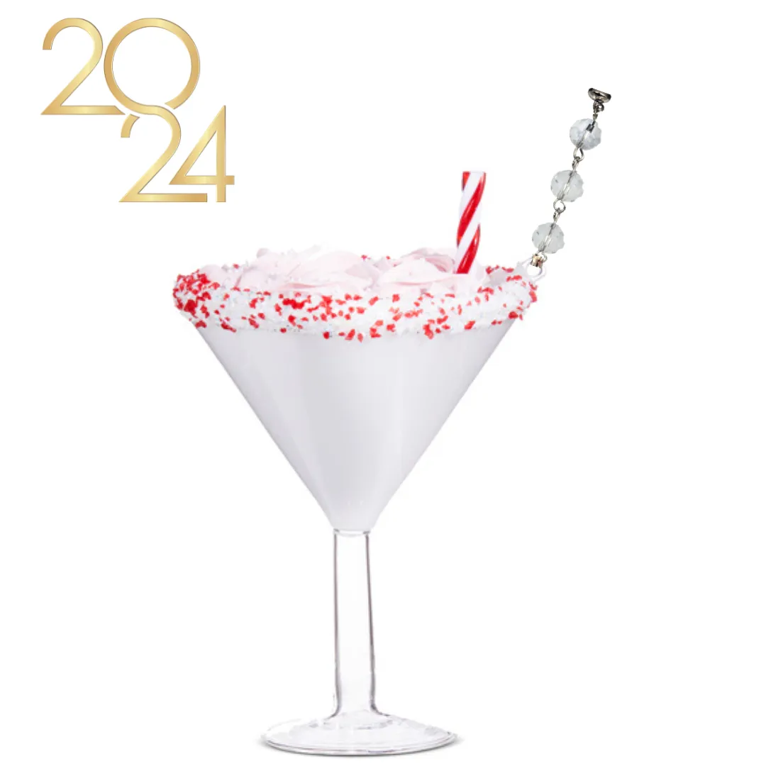 PINK PEPPERMINT MARTINI GLASS (Set/1) MAGNETIC CHANDELIER ORNAMENT