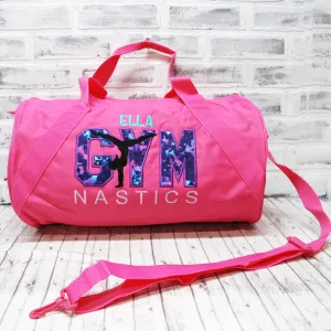 Pink Purple Teal Splatter Print Personalized Gymnastics Duffle or Tote Bag