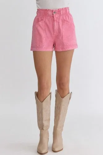 Pink Smock Waist Pocket Short