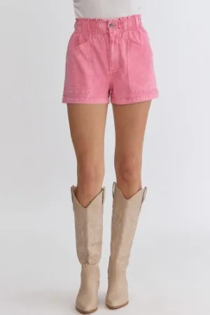 Pink Smock Waist Pocket Short