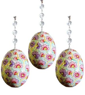 PINK/PURPLE/YELLOW FLORAL EGG MAGNETIC ORNAMENT (Box of 3) - Magnetic Chandelier Ornament