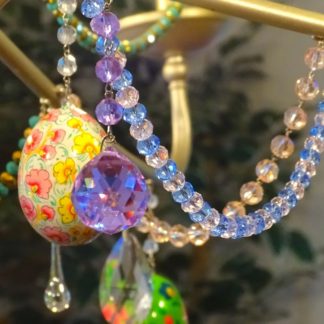 PINK/PURPLE/YELLOW FLORAL EGG MAGNETIC ORNAMENT (Box of 3) - Magnetic Chandelier Ornament