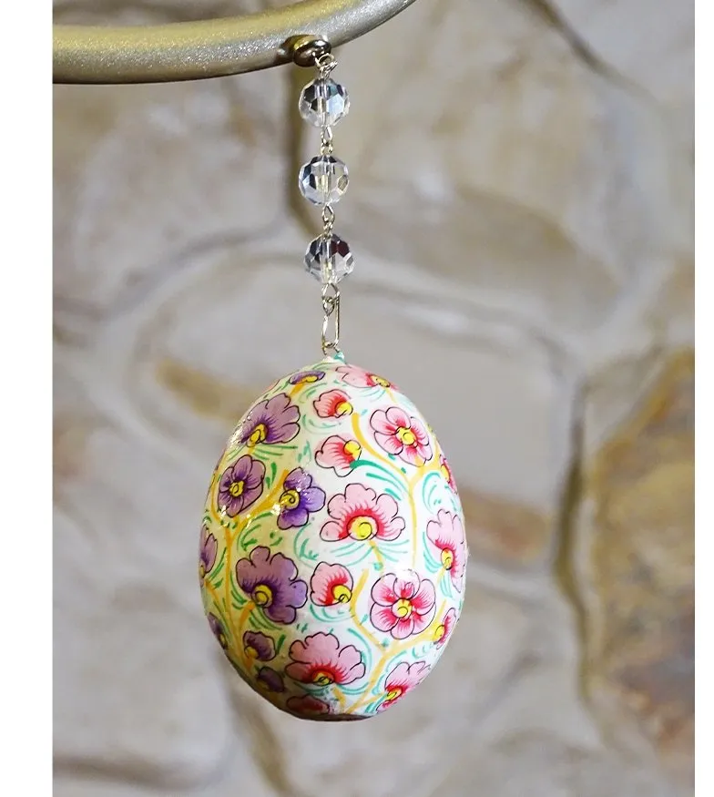 PINK/PURPLE/YELLOW FLORAL EGG MAGNETIC ORNAMENT (Box of 3) - Magnetic Chandelier Ornament