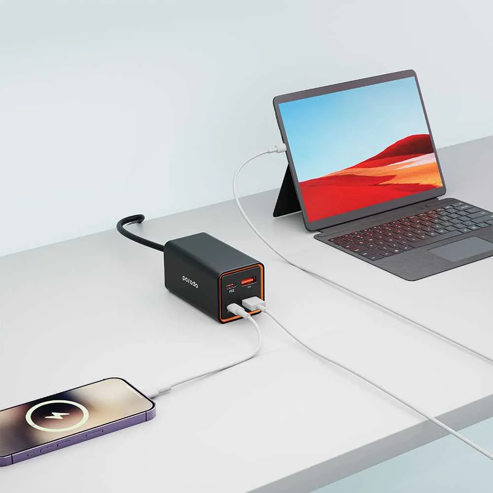 Porodo 65W GaN 4 Ports Desktop Charger Dual USB-C & USB-A Quick Charge