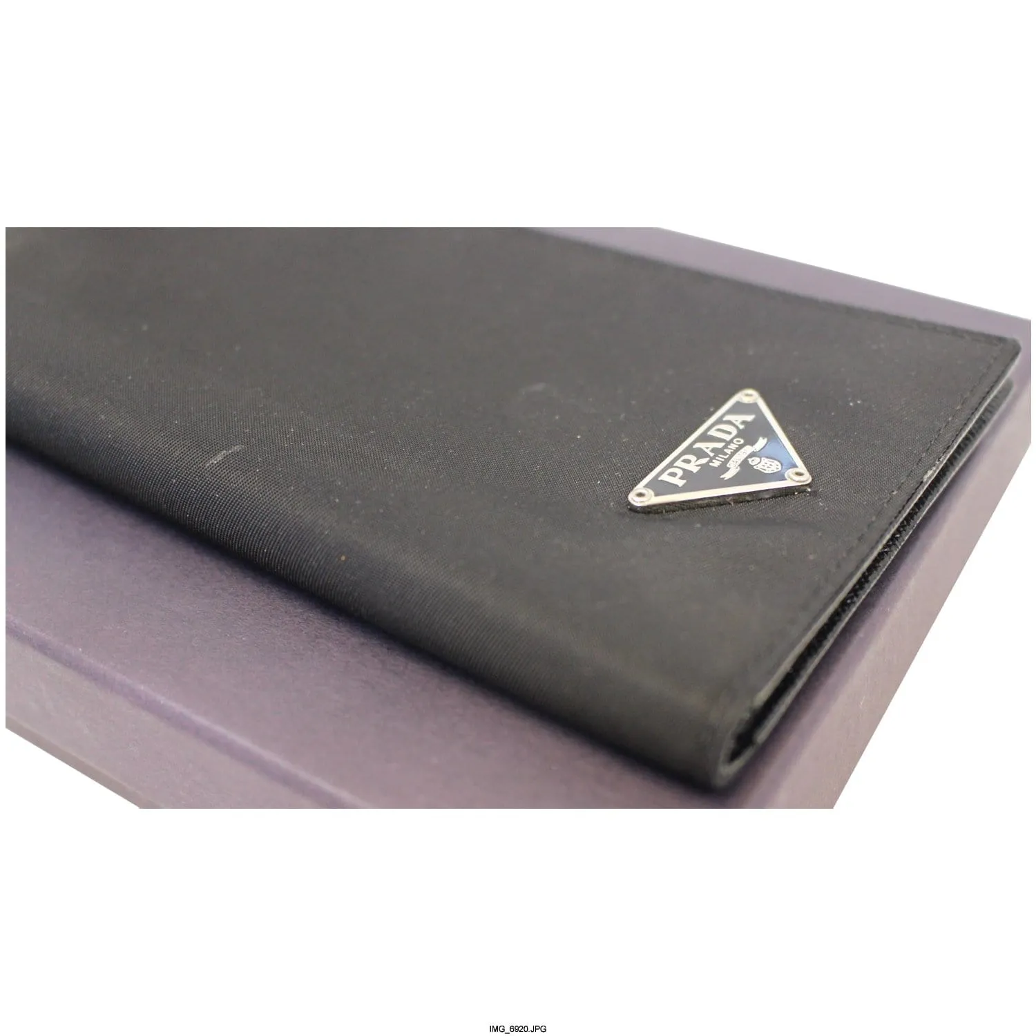 PRADA Black Nylon Checkbook Cover Wallet