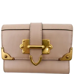 PRADA Cahier Saffiano French Compact Flap Wallet Beige