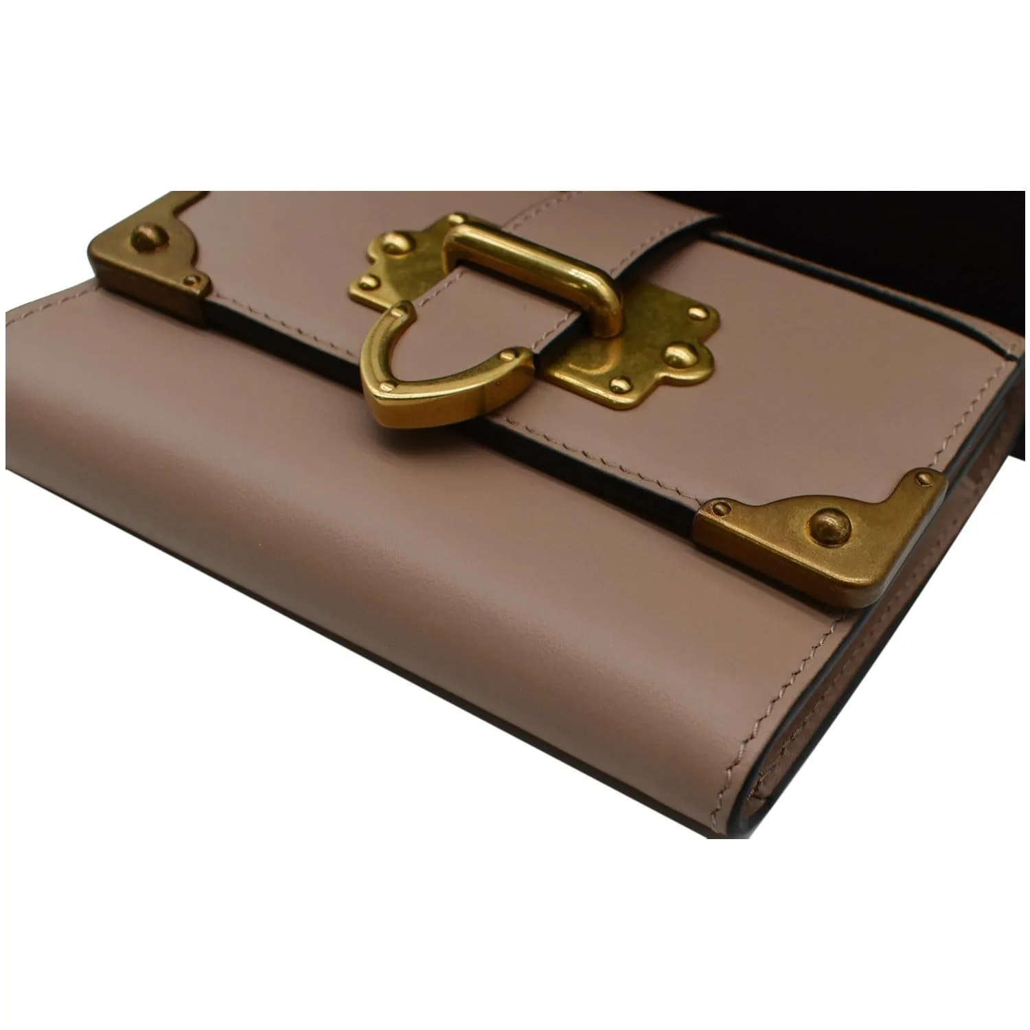 PRADA Cahier Saffiano French Compact Flap Wallet Beige