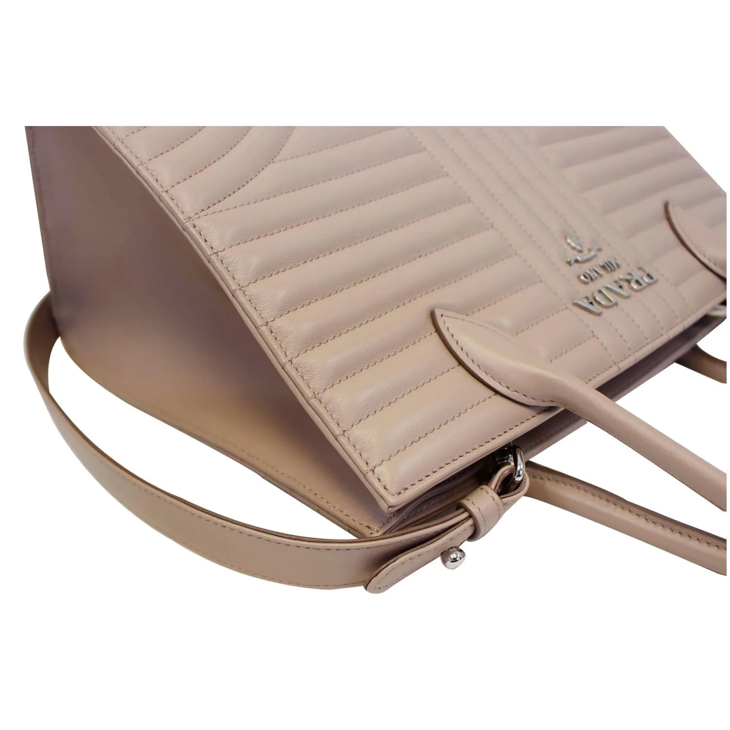 PRADA Diagramme Leather Tote Shoulder Bag Nude